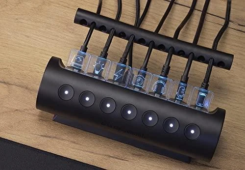 „Streamplify“ šakotuvas „Control 7“, 7x USB 3.0 A tipo, RGB, 12V, ES maitinimo kabelis – juodos spalvos