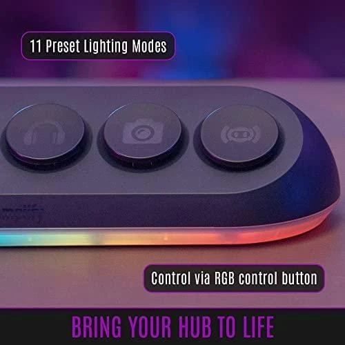 „Streamplify HUB DECK 5“, 4x USB 3.0, 1x USB 2.0, RGB, 12V, ES maitinimo laidas – juodos spalvos