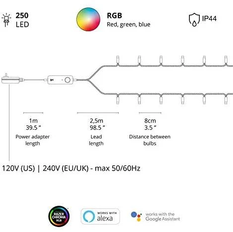 Kalėdinė išmanioji lempučių girlianda Twinkly Strings 250 LED RGB, daugiaspalvės