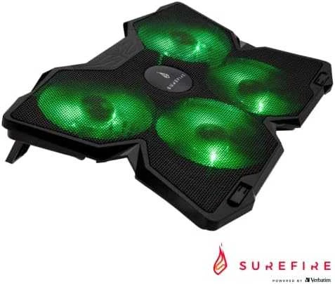 Nešiojamojo kompiuterio aušinimo padėklas, Bora, šviečiantys ventiliatoriai, juoda, SureFire, 4 ventiliatoriai