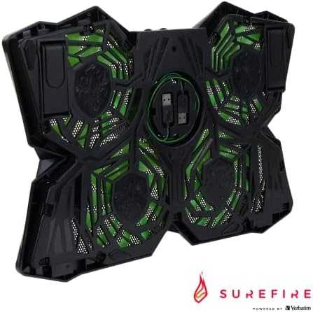 Nešiojamojo kompiuterio aušinimo padėklas, Bora, šviečiantys ventiliatoriai, juoda, SureFire, 4 ventiliatoriai