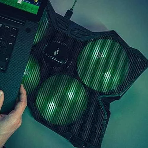 Nešiojamojo kompiuterio aušinimo padėklas, Bora, šviečiantys ventiliatoriai, juoda, SureFire, 4 ventiliatoriai