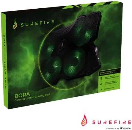 Nešiojamojo kompiuterio aušinimo padėklas, Bora, šviečiantys ventiliatoriai, juoda, SureFire, 4 ventiliatoriai