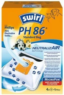 Swirl® Dulkių siurblių maišeliai PH86 NeutralizeAir Žalias (4 maišeliai + 1 filtras, skirti Philips, AEG, Electrolux)