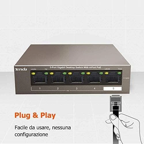 Šakotuvas Tenda TEG1105P-4-63W 5 X 10/100/1000Mbps jungiklis, 4 X PoE, maks. 58W