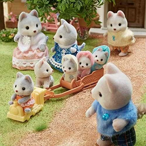 Sylvanian Families Epoch Figūrėlės husky šuniukai su dviračiu rinkinys