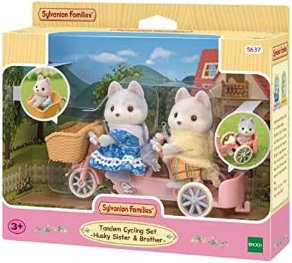 Sylvanian Families Epoch Figūrėlės husky šuniukai su dviračiu rinkinys