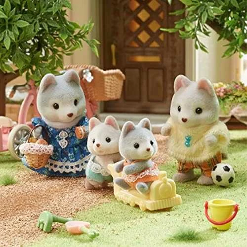 Sylvanian Families Epoch Figūrėlės husky šuniukai su dviračiu rinkinys