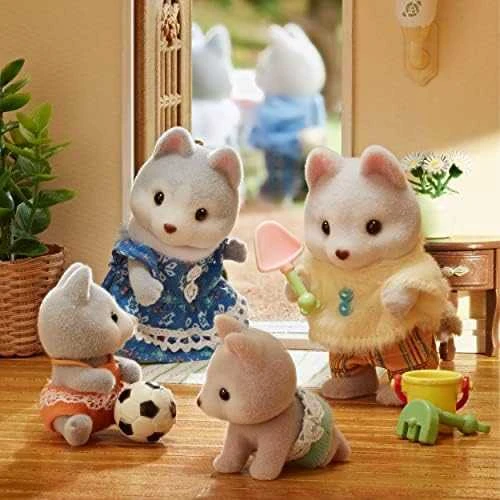 Sylvanian Families Epoch Figūrėlės husky šuniukai su dviračiu rinkinys