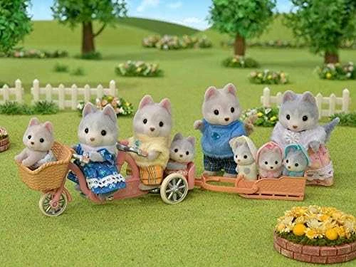 Sylvanian Families Epoch Figūrėlės husky šuniukai su dviračiu rinkinys