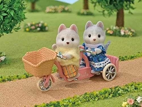 Sylvanian Families Epoch Figūrėlės husky šuniukai su dviračiu rinkinys