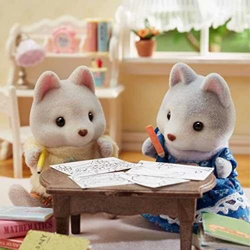 Sylvanian Families Epoch Figūrėlės husky šuniukai su dviračiu rinkinys