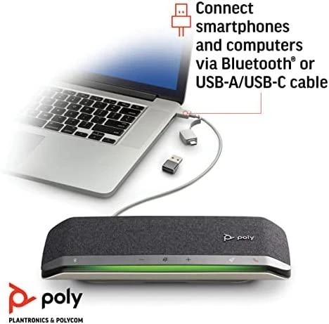 Poly Sync 40+ garsiakalbis, konferencijų sprendimas, Bluetooth, USB-A ir USB-C, įskaitant BT600 Bluetooth raktą