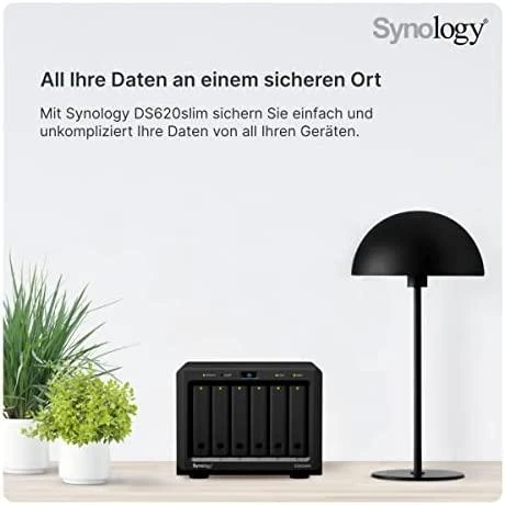 Serveris „Synology Tower NAS DS620slim“ iki 6 HDD / SSD karšto keitimo, „Celeron J3355“ dviejų branduolių, procesoriaus dažnis 2 GHz, 2 GB, DDR3L, RAID 0,1,5,6,10, hibridinis, 2 x 1 GbE, 2 x USB 3.2 1 kartos prievadas, vienas ventiliatorius