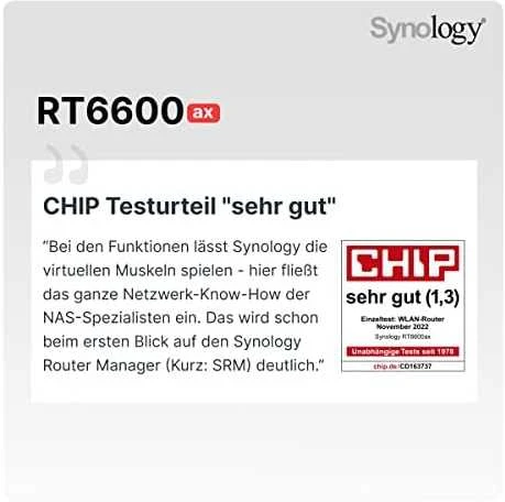 Synology RT6600ax Ultra-fast and Secure Belaidis maršrutizatorius for Homes | Synology | Ultra-fast and Secure Belaidis maršrutizatorius for Homes | RT6600ax | 802.11ax | 4800 Mbit/s | Ethernet LAN (RJ-45) jungtys 5 | Mesh Support No | MU-MiMO Yes | No mobile broadband | Antenna type External antena x 6 | 24 mėn.