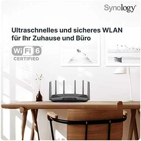 Synology RT6600ax Ultra-fast and Secure Belaidis maršrutizatorius for Homes | Synology | Ultra-fast and Secure Belaidis maršrutizatorius for Homes | RT6600ax | 802.11ax | 4800 Mbit/s | Ethernet LAN (RJ-45) jungtys 5 | Mesh Support No | MU-MiMO Yes | No mobile broadband | Antenna type External antena x 6 | 24 mėn.