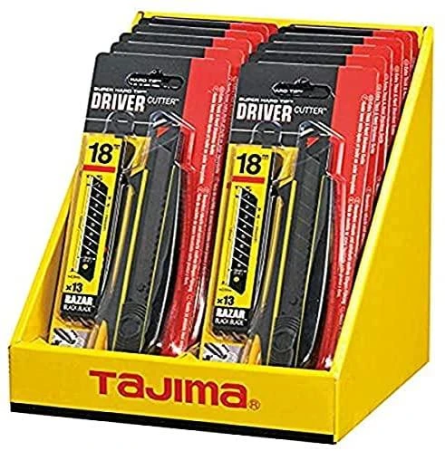 Tajima gumuotas peilis laužomomis geležtėmis 18mm + Razar Juodas atsarginės geležtės (13 vnt)