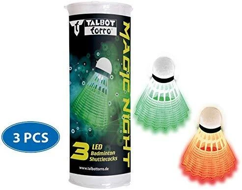 Šviečiantys LED badmintono plunksniukai su pakuote