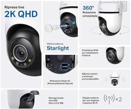 TP-LINK | Pan/Tilt Security Wi-Fi kamera | Tapo C520WS | Kupolas | 4 MP | 3,18 mm/F1,6 | IP66 | H.264 | „MicroSD“, iki 512 GB