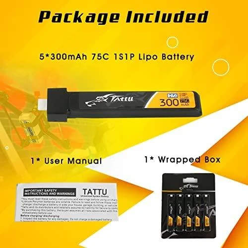 Gens Ace & Tattu Tattu LiPo 300mAh 3.8V 75C 1S1P HV BT2.0.5 akumuliatoriai (5 vnt.)