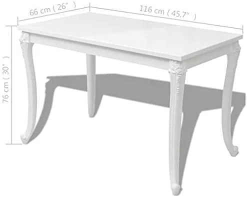 Valgomojo stalas, 116x66x76cm, labai blizgus, baltas