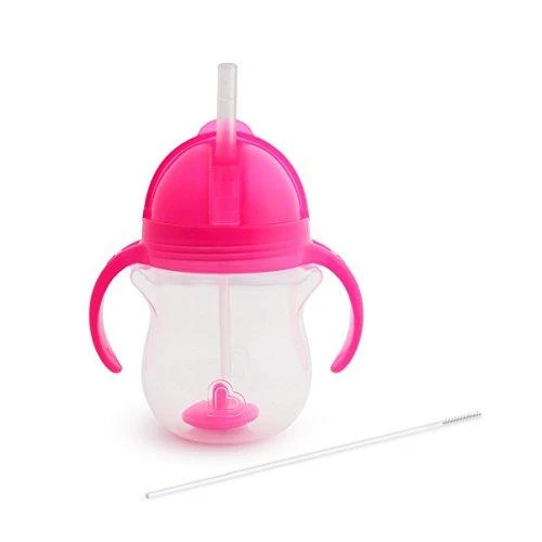 MUNCHKIN 207 ml gertuvė su šiaudeliu TIP&SIP STRAW, rožinė, 6+ mėn.
