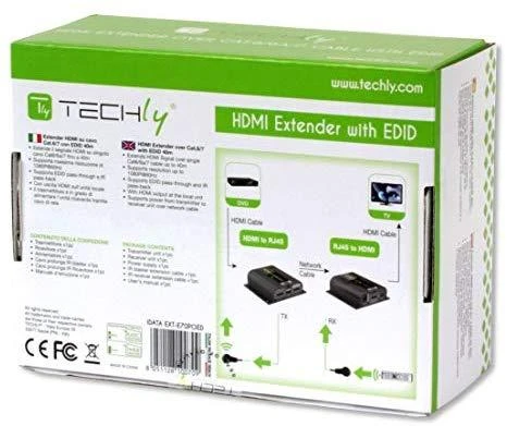 Techly 100709 HDMI plėstuvas, skirtas Cat6 / Cat6a / Cat7 RJ45 ekranui, iki 40 m, EDID, IR, POE / POC