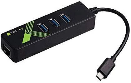 TECHLY 105810 Techly USB-C 3.1 į Gigabit Ethernet RJ45 tinklo adapteris su 3 prievadų USB 3.0 šakotuvu