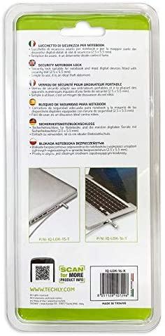 TECHLY 107289 Techly Keyed nešiojamojo kompiuterio saugos kabelio užraktas, skirtas Nano Slot 2,5x5,5 180cm