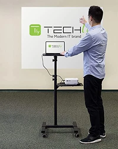 TECHLY universalus reguliuojamas vežimėlis nešiojamam kompiuteriui Projektorius su lentyna Juodas
