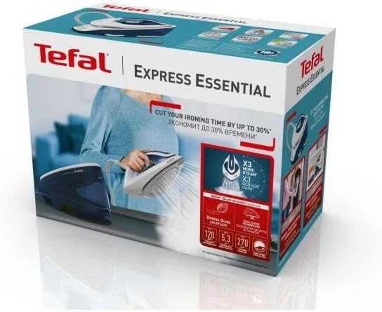 TEFAL | „Express Essential Steam Station“ | SV6116E0 | 2200 W | 1,4 l | 5–6 barai | Automatinis išjungimas | Vertikali garų funkcija | Kalkių valymo funkcija | Baltas/ Mėlyna