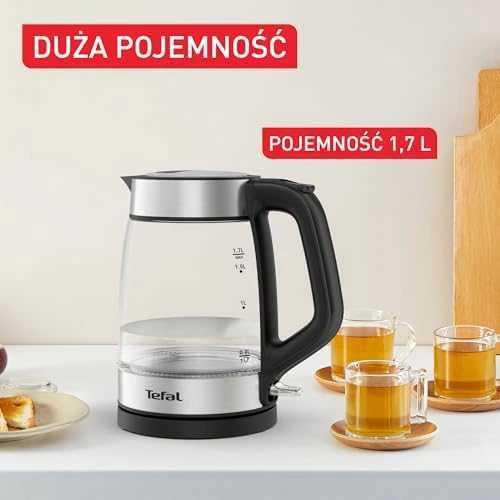 Tefal Glass Virdulys KI605830 electric virdulys 1.7 L 2200 W Juodas, Sidabrinis, Transparent