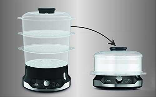 Garų puodas TEFAL | Maisto garintuvas | VC204810 Ultracompact | Juodas | 800 W | Talpa 9 l | Krepšelių skaičius 3