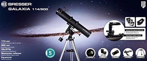 Teleskopas BRESSER Galaxia 114/900 EQ-Sky <228x su saulės filtru ir išmaniųjų telefonų ada
