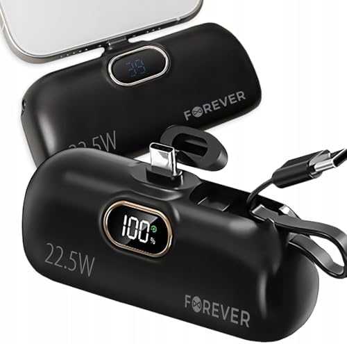 Telforceone Forever mini power bank MTB-100 22.5W 5000 mAh USB C juodos spalvos