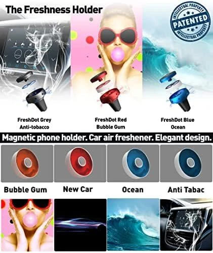 „Tellur FreshDot“ automobilio telefono laikiklis, magnetinis, kramtomosios gumos kvapo rinkinys, laikiklis oro išleidimo angai Raudona