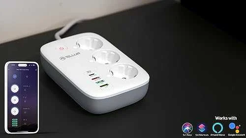 Tellur išmanusis WiFi maitinimo blokas, 3 lizdai, PD30W, QC18W, baltas