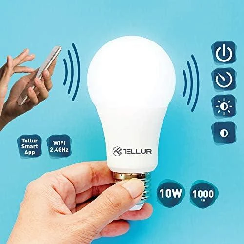 Tellur WiFi Smart Bulb E27, 10W, baltas/warm, dimmer
