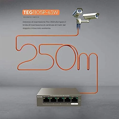Šakotuvas Tenda TEG1105P-4-63W 5 X 10/100/1000Mbps jungiklis, 4 X PoE, maks. 58W