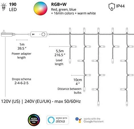 Kalėdinė lempučių girlianda Twinkly Icicle 190 Special LED RGB+W, varvekliai, daugiaspalvė