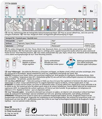 TESA 77774, Vidaus naudojimui, Universalus kabliukas, Raudona, Balta, Lipni juostelė, 1kg, Gipsas