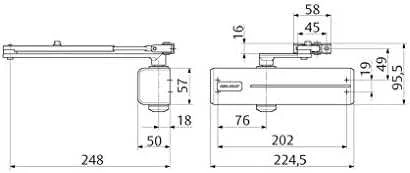 ASSA ABLOY Savaiminis uždarymas su kairiojo ir dešiniojo durų svirtimi 1100mm 180 laipsnių baltai (DC1209016)