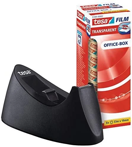 Stalinis dėklas TESA Easy Cut CURVE su TESA Film permatoma juostele, 19mm x 10m