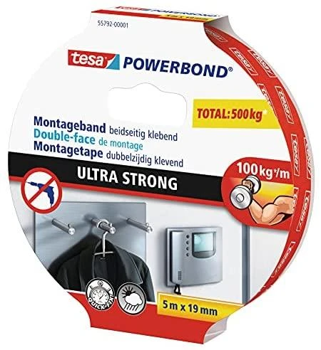 Tesa Powerbond Montageband itin tvirta juosta, 5 m, 19 mm