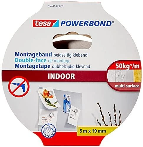 Tesa Powerbond tvirtinimo juosta vidaus patalpoms, 5 m, 19 mm