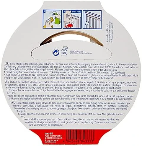 Tesa Powerbond tvirtinimo juosta vidaus patalpoms, 5 m, 19 mm