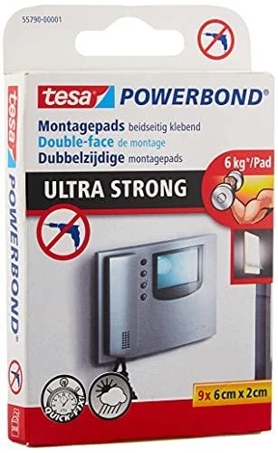 Ypač stiprios dvipusio lipnumo pagalvėlės TESA Powerbond Ultra Strong, 20mm x 0,6m, 9 vnt.