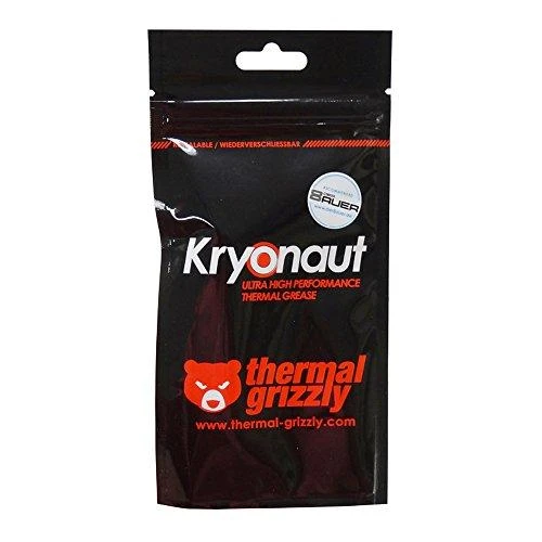 Thermal Grizzly | Terminis tepalas "Kryonaut" 1g | universalus | Šilumos laidumas: 12,5 W/mk * Šiluminė varža: 0,0032 K/W * Elektros laidumas: 0 pS/m * Klampumas: 130-170 Pas * Specifinis svoris: 3,7g/cm3 * Temperatūra: -200 °C / +350 °C W