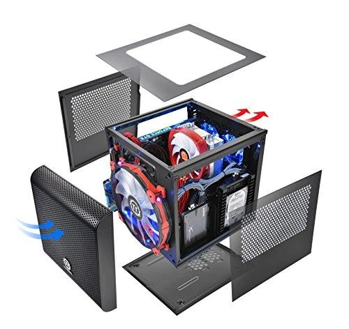 THERMALTAKE Core V1 Mini-ITX Case 2x USB 3.0 ir 1x HD Audio I/O jungtis viršuje, vienas iš anksto įdiegtas 200 mm ventiliatorius