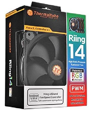 THERMALTAKE Riing 14 LED RGB rinkinys iš 3 didelio našumo korpuso ventiliatorių 3 dalys 140x140x25mm RGB LED triukšmas 28,1 dBA su LNC